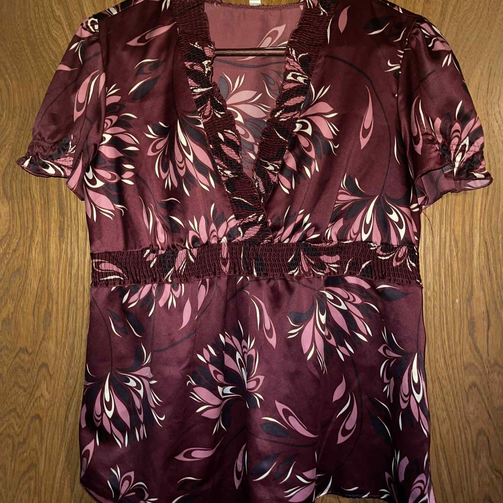 Lane Bryant Burgundy and Pink Floral Blouse